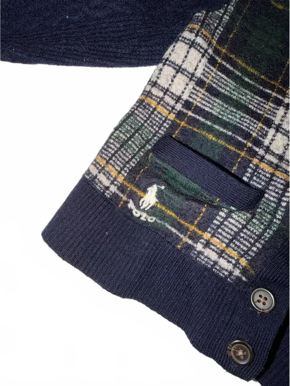 Polo Ralph Lauren Plaid Cardigan Sweater RL Patchwork Knit Size S/P